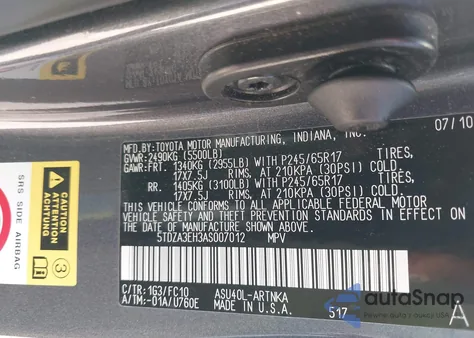 2010 Toyota Highlander from USA, damaged, VIN 5TDZA3EH3AS007012